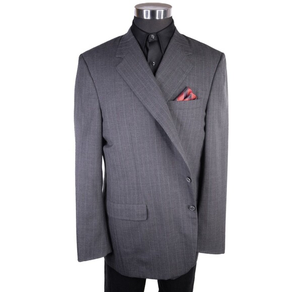 Hickey Freeman Mens 48L 2buttn  Gray Wool Blazer Sport Coat Suit Jacket Striped - Picture 2 of 14